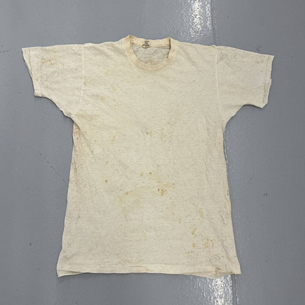 Vintage 60s Mayo White Distressed Blank Cotton T-Shirt